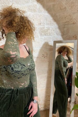 maglia in pizzo verde - curvy - matita curvy