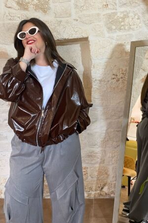 BOMBER EFFETTO VERNICE "Chocolate shine"