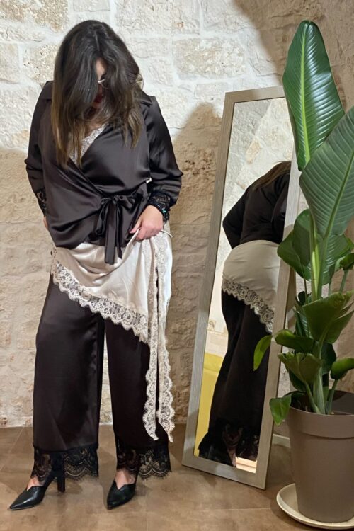 PANTALONE IN RASO MARRONE